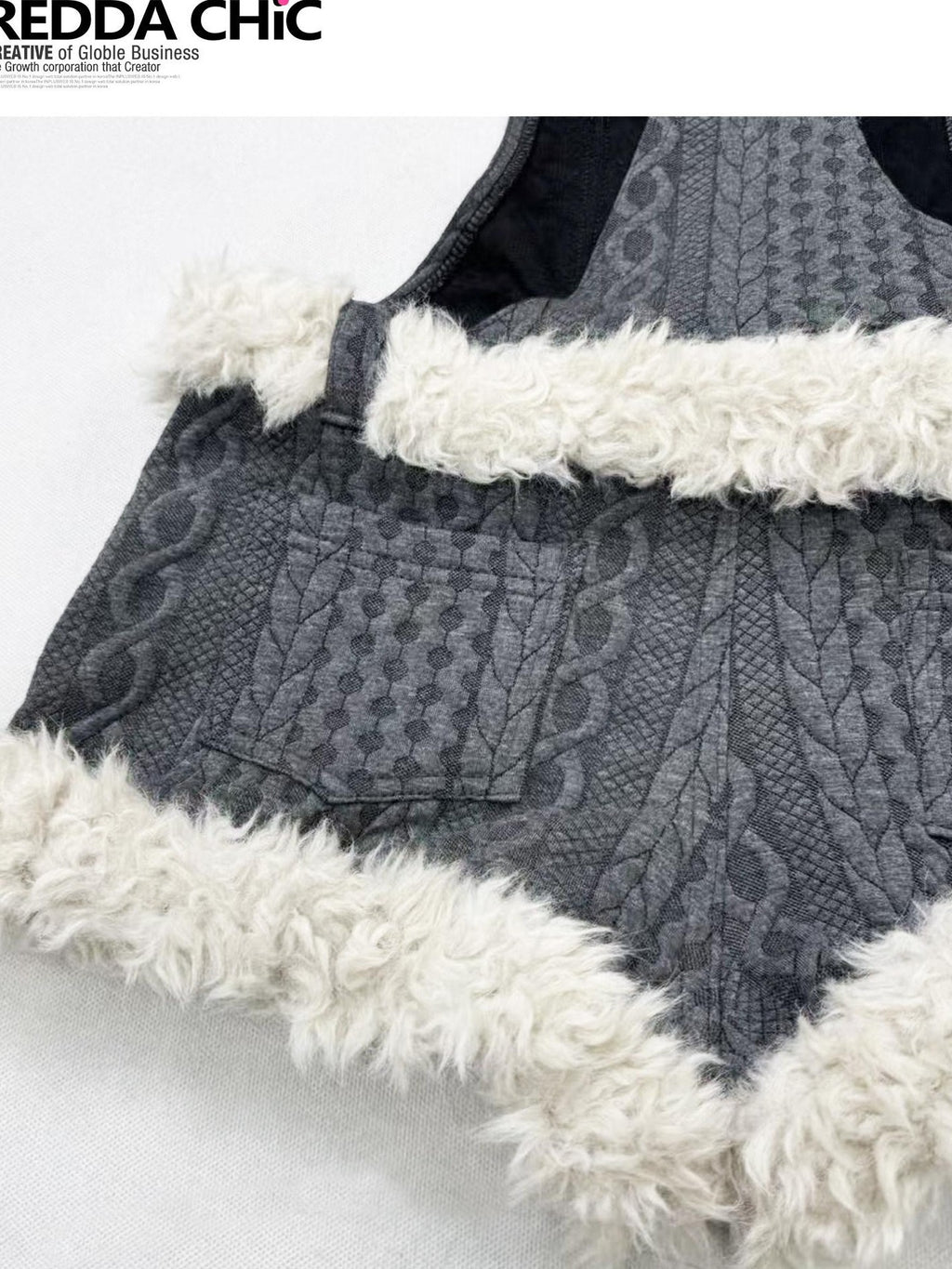 REDDACHIC Fur Patchwork Suspender Layered Vintage Women'S Wool Knit Short Trousers