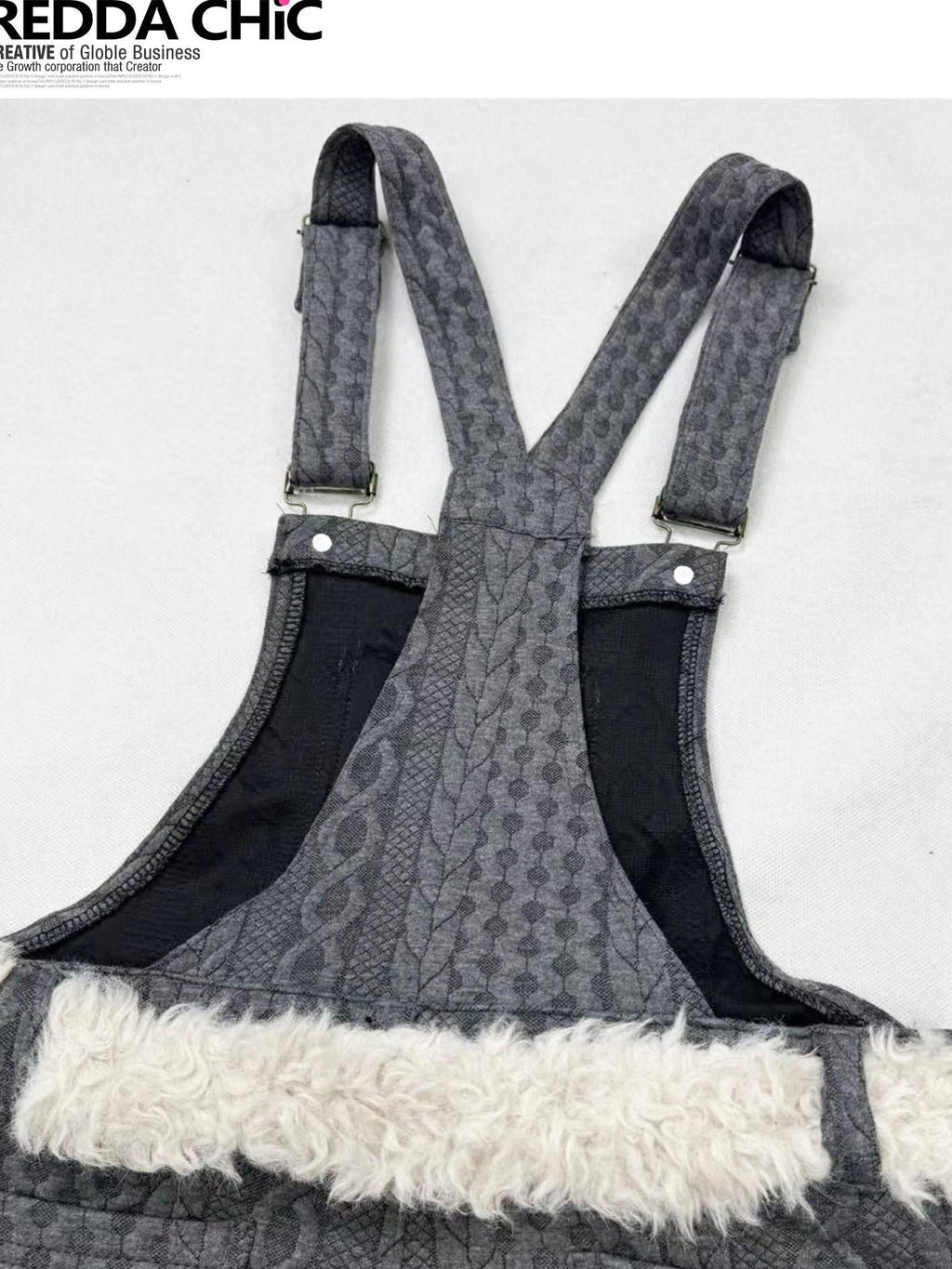 REDDACHIC Fur Patchwork Suspender Layered Vintage Women'S Wool Knit Short Trousers