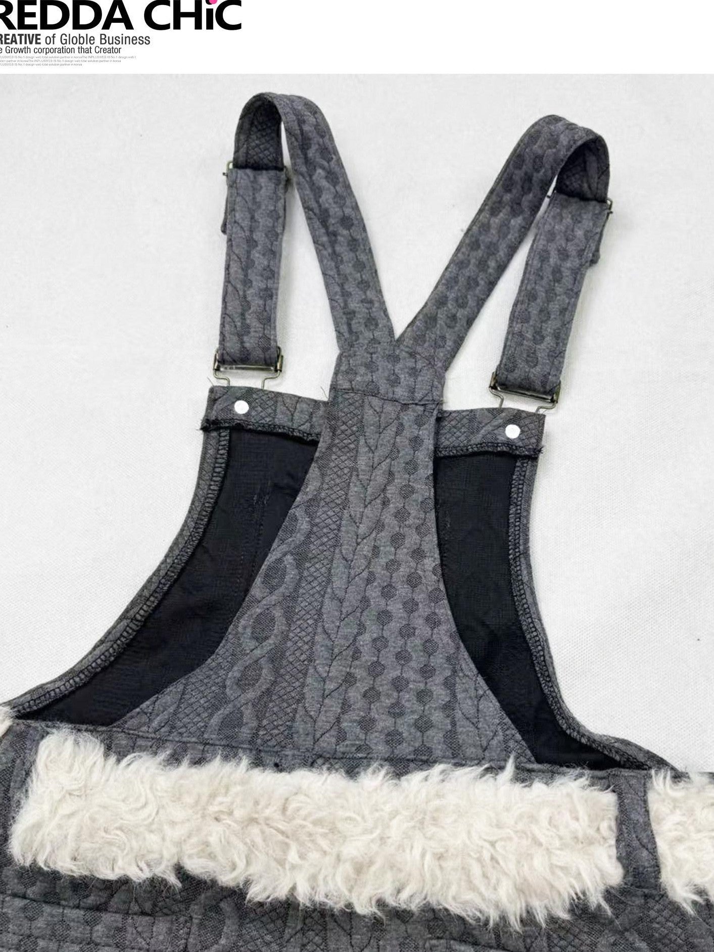 REDDACHIC Fur Patchwork Suspender Layered Vintage Women'S Wool Knit Short Trousers