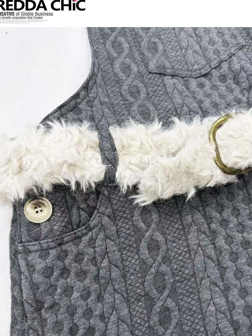 REDDACHIC Fur Patchwork Suspender Layered Vintage Women'S Wool Knit Short Trousers