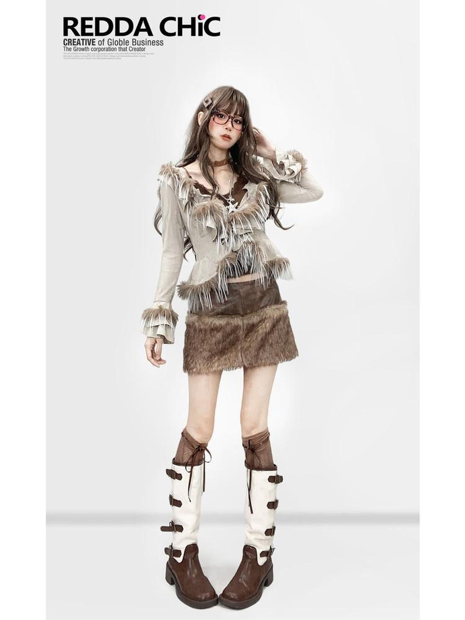 REDDACHIC Fuzzy Distressed Vintage Cropped Cinched Waist Women'S Knit Cardigans