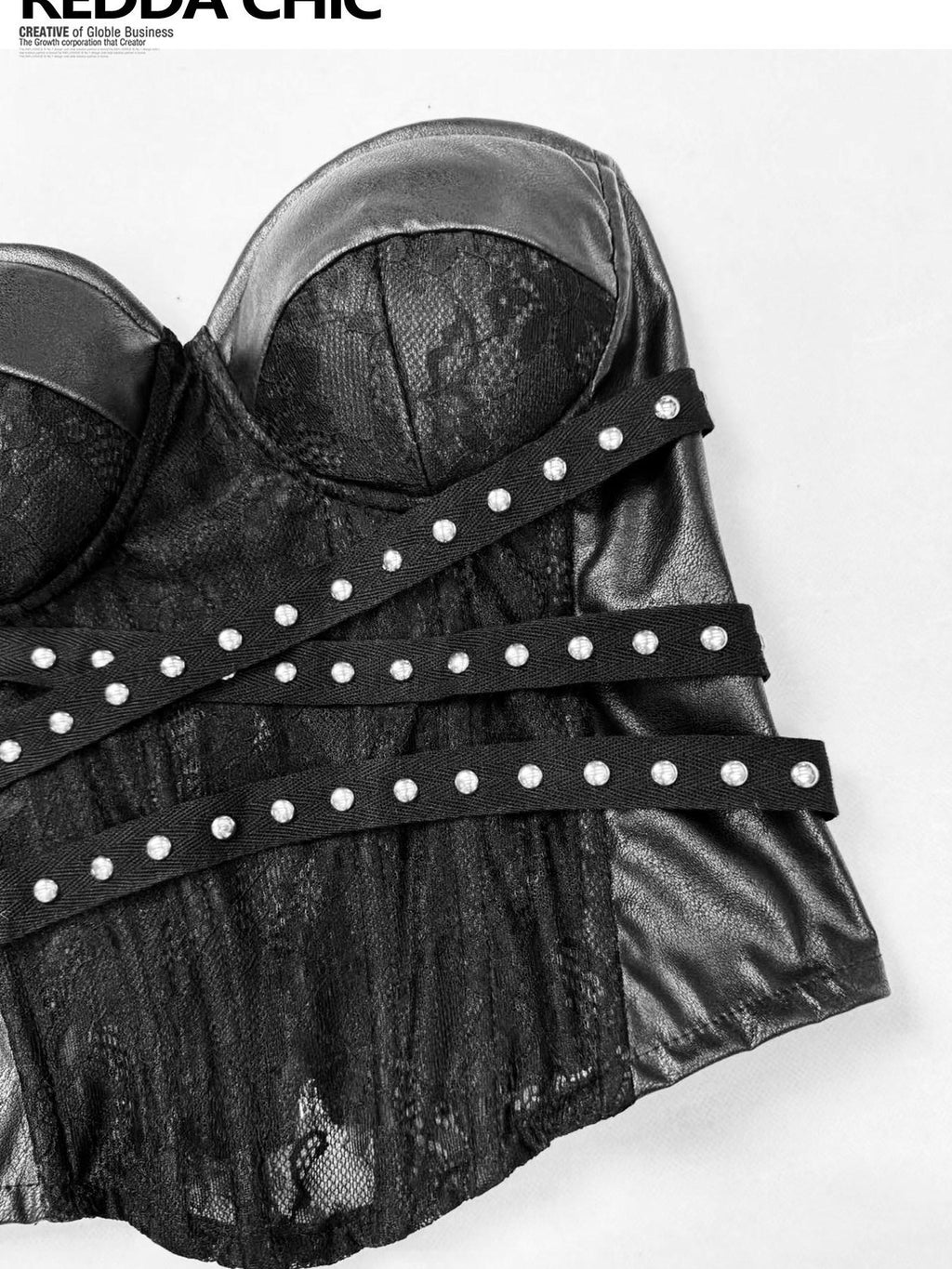 REDDACHIC Goth Boned Lace Asymmetrical Padded Women'S Leather Tube Tops / Bandeaus