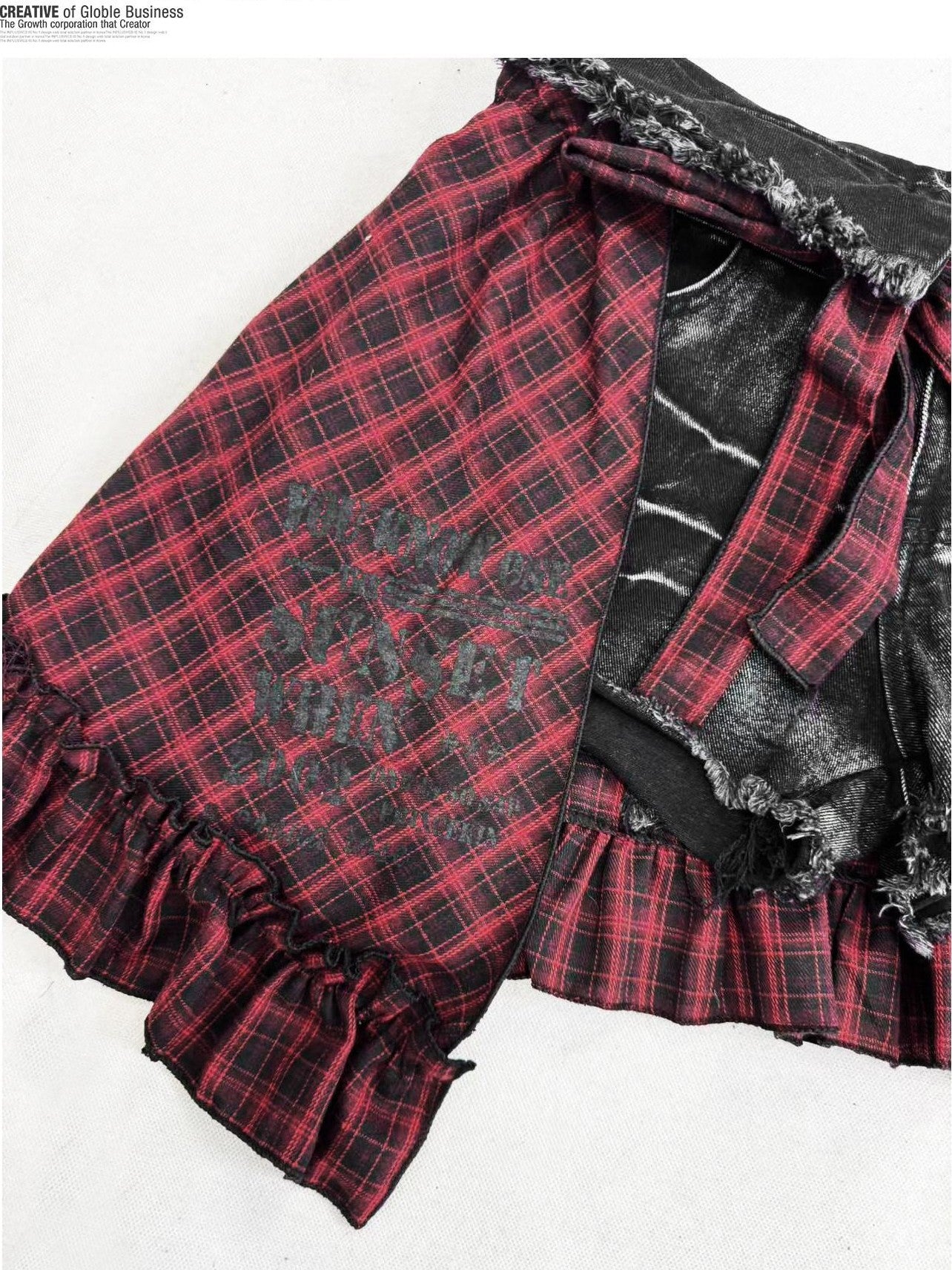 REDDACHIC Goth Red Black Plaid Asymmetric Apron Overlay Women'S Cotton Mini Skirts