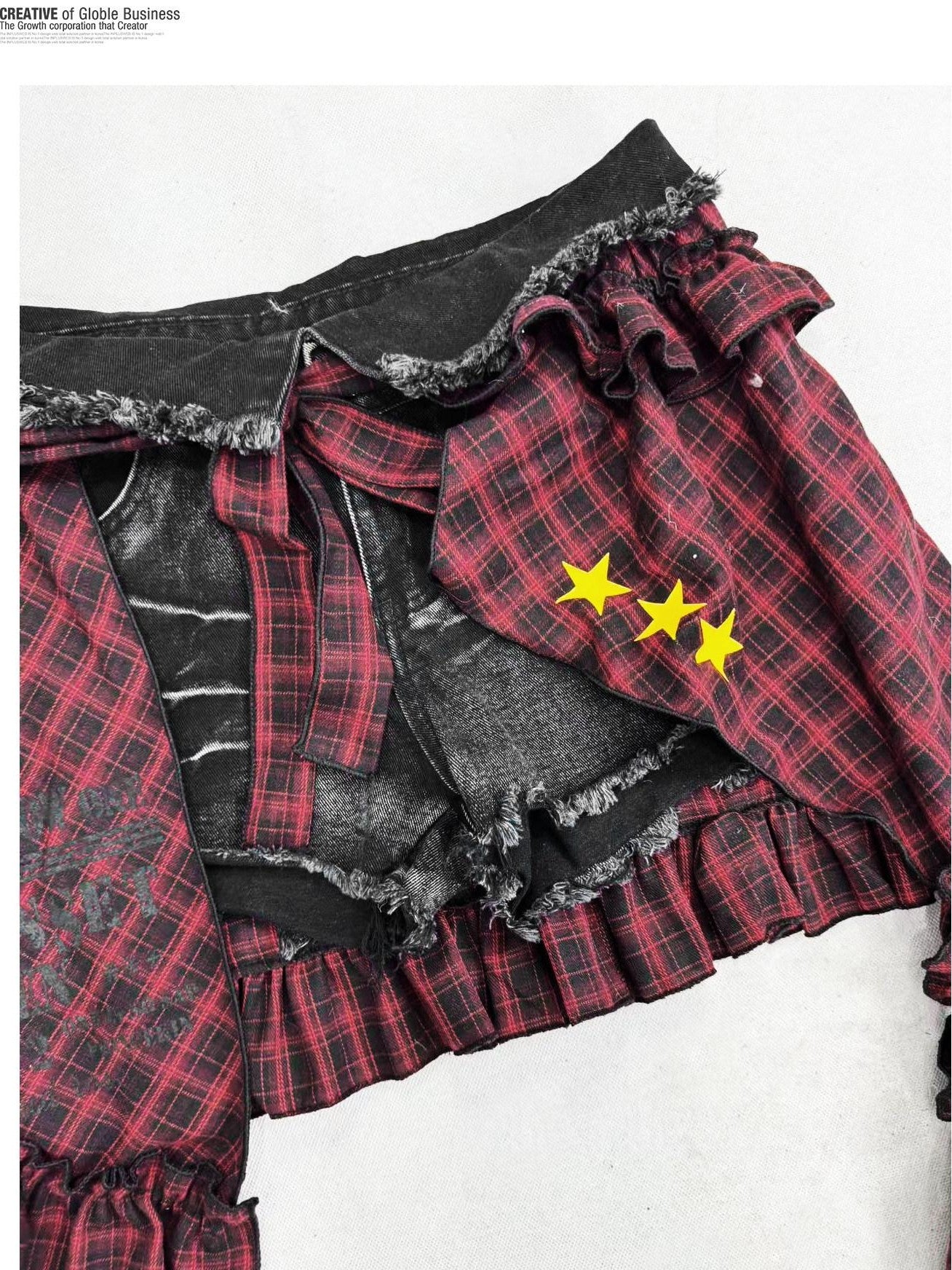 REDDACHIC Goth Red Black Plaid Asymmetric Apron Overlay Women'S Cotton Mini Skirts