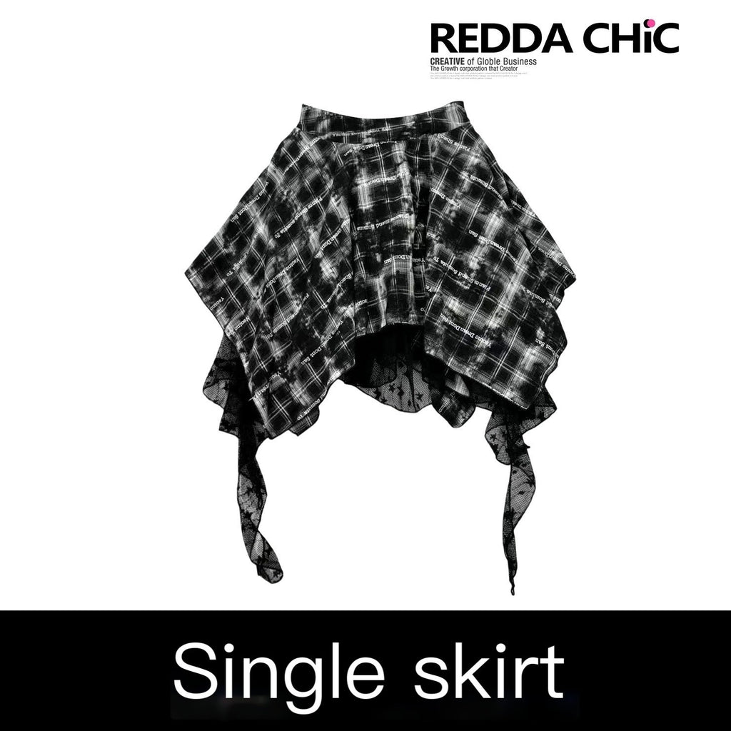 REDDACHIC_Gothic_Black_White_Plaid_Asymmetric_Pleated_High_Waist_Women'S_Lace_Mini_Skirts_MISSTT
