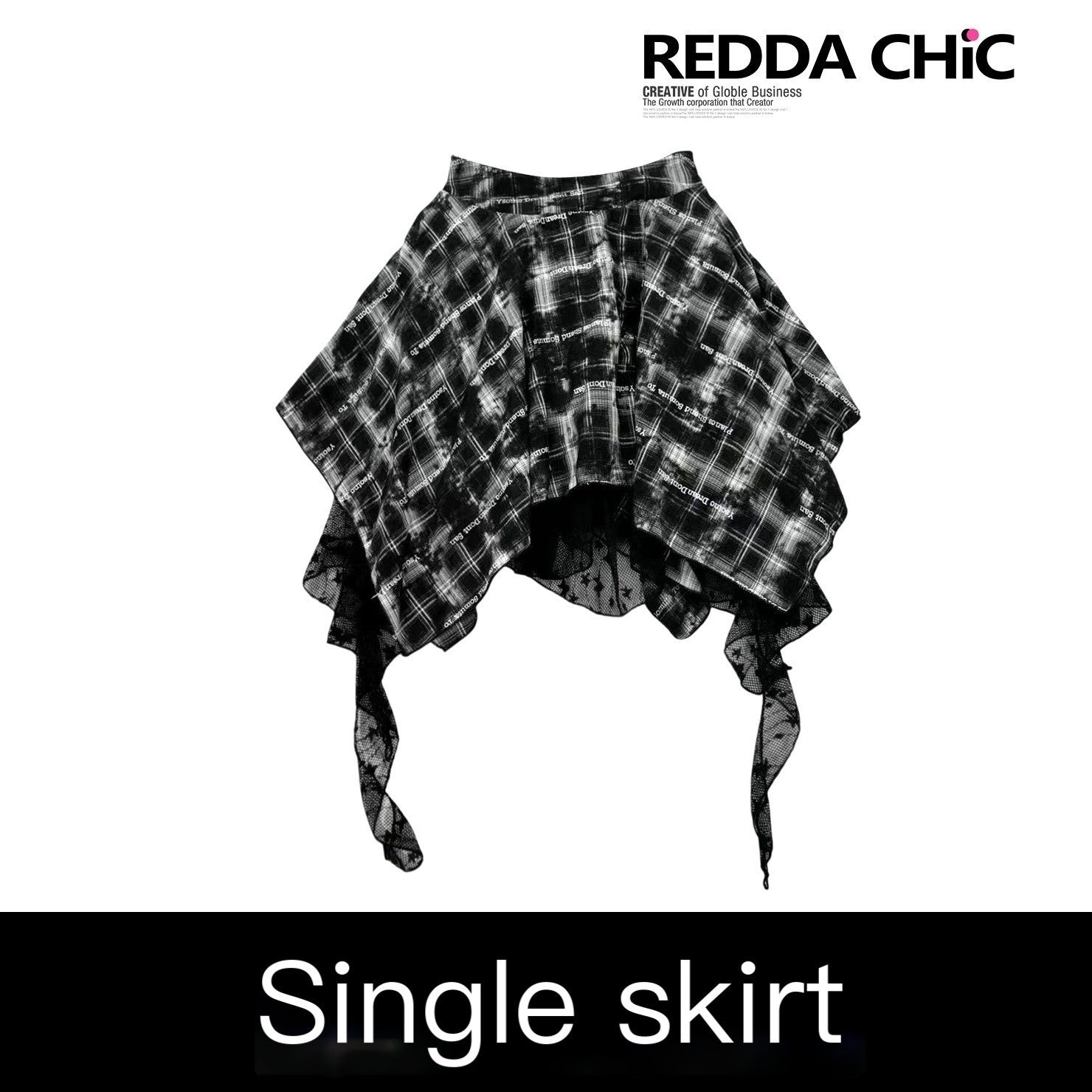 REDDACHIC_Gothic_Black_White_Plaid_Asymmetric_Pleated_High_Waist_Women'S_Lace_Mini_Skirts_MISSTT