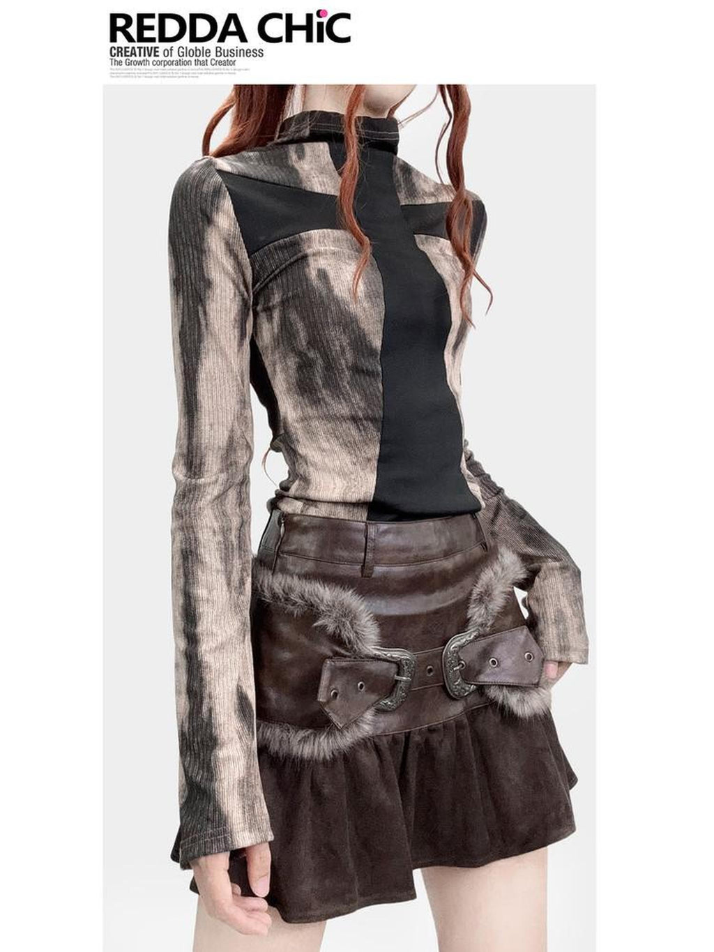 REDDACHIC Gothic Cross Tie Dye Gradient High Neck Bell Sleeve Women'S Long Sleeve T-Shirts