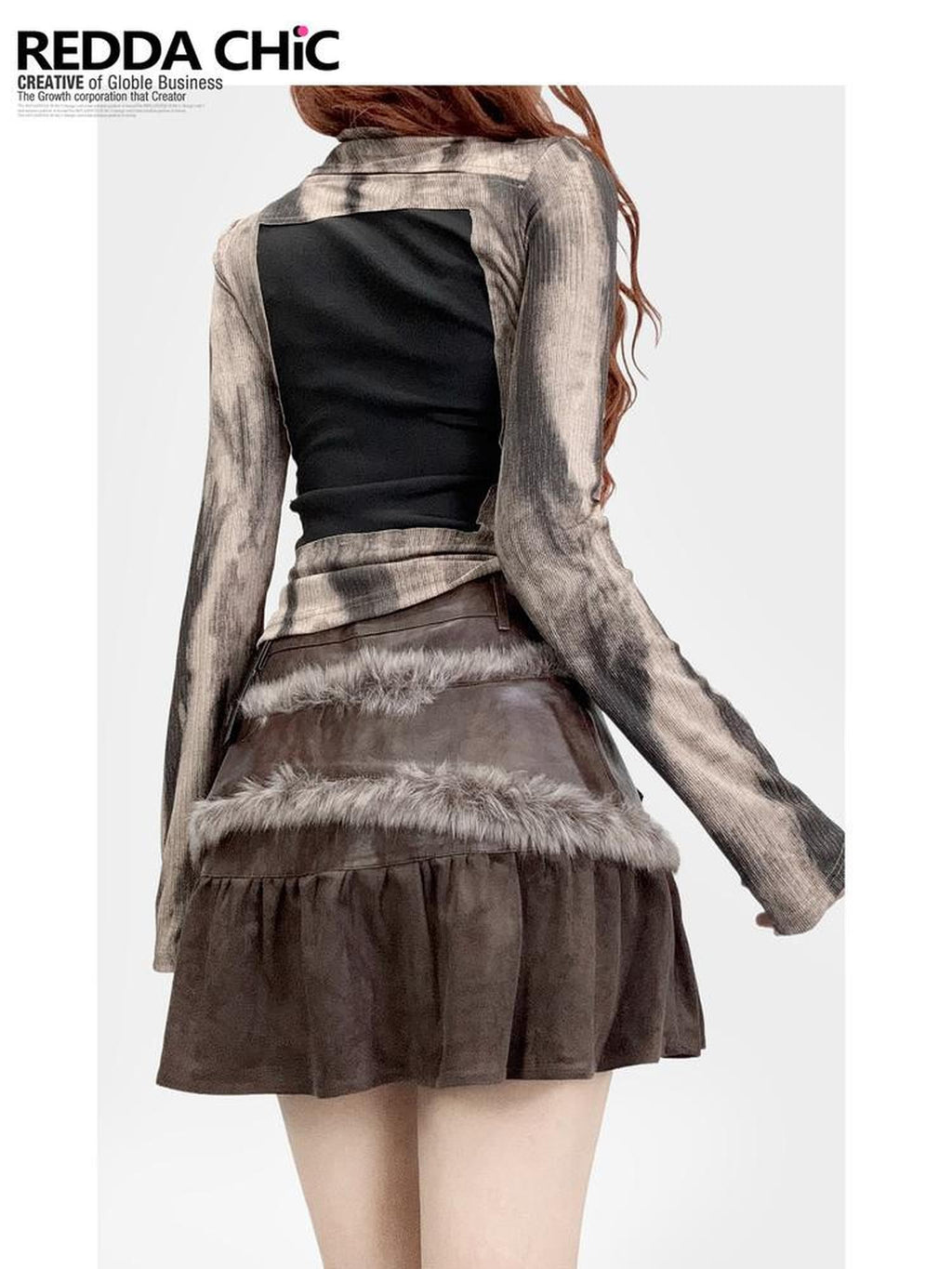 REDDACHIC Gothic Cross Tie Dye Gradient High Neck Bell Sleeve Women'S Long Sleeve T-Shirts