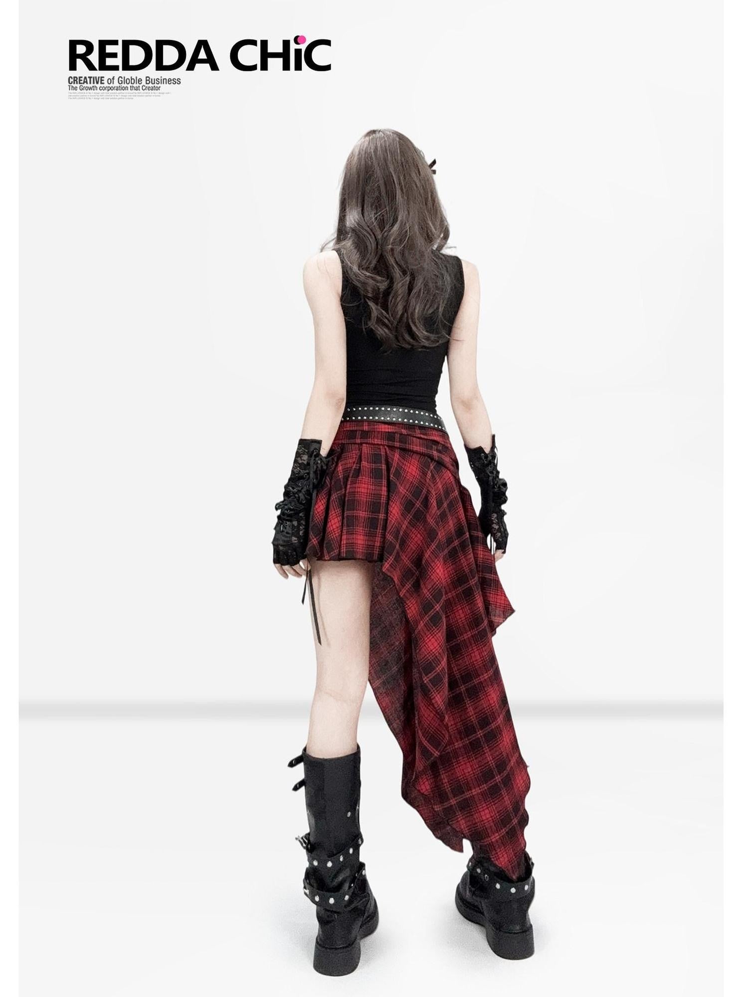 REDDACHIC Gothic Cutout Punk Mock Neck Cropped Slim Women'S Polyester Tank Tops