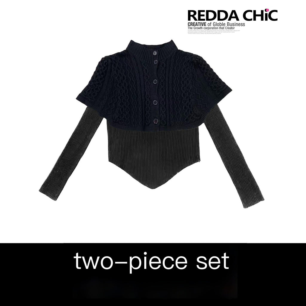 REDDACHIC_Gothic_Dark_Asymmetrical_Cape_Knit_Drop_Shoulder_Cropped_Slim_Women'S_Sweaters_MISSTT