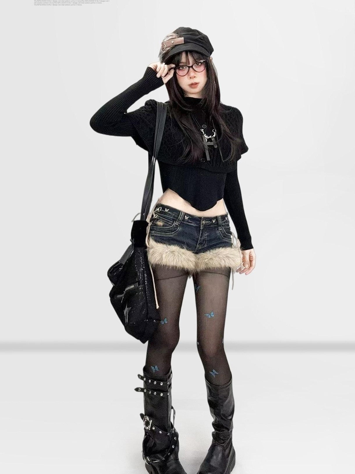 REDDACHIC Gothic Dark Asymmetrical Cape Knit Drop Shoulder Cropped Slim Women'S Sweaters