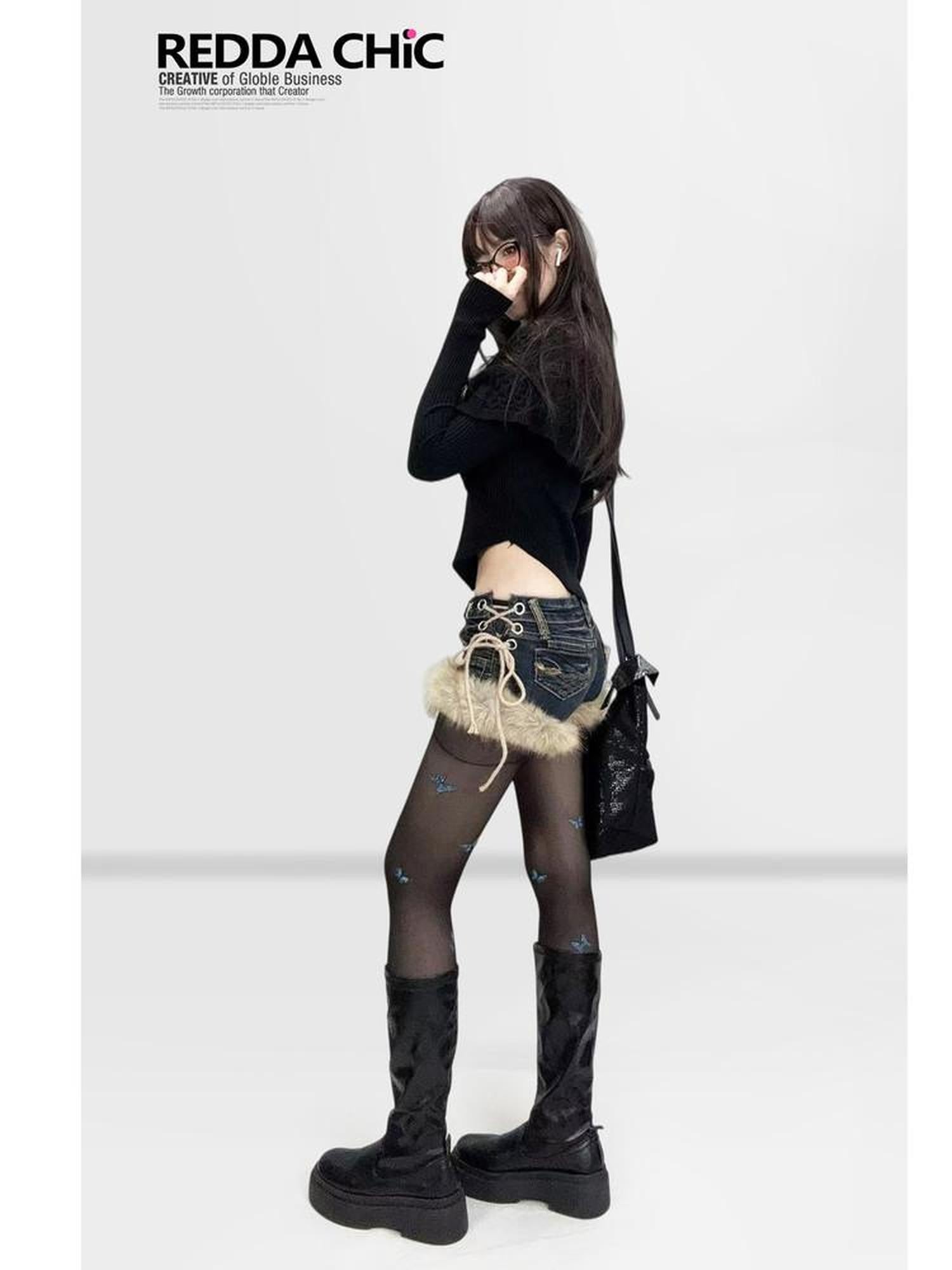 REDDACHIC Gothic Dark Asymmetrical Cape Knit Drop Shoulder Cropped Slim Women'S Sweaters