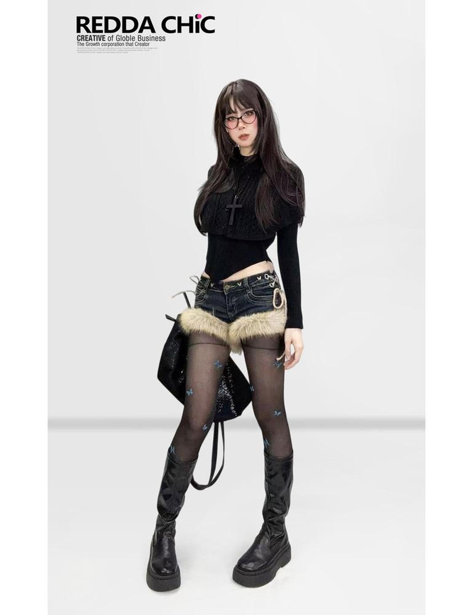 REDDACHIC Gothic Dark Asymmetrical Cape Knit Drop Shoulder Cropped Slim Women'S Sweaters