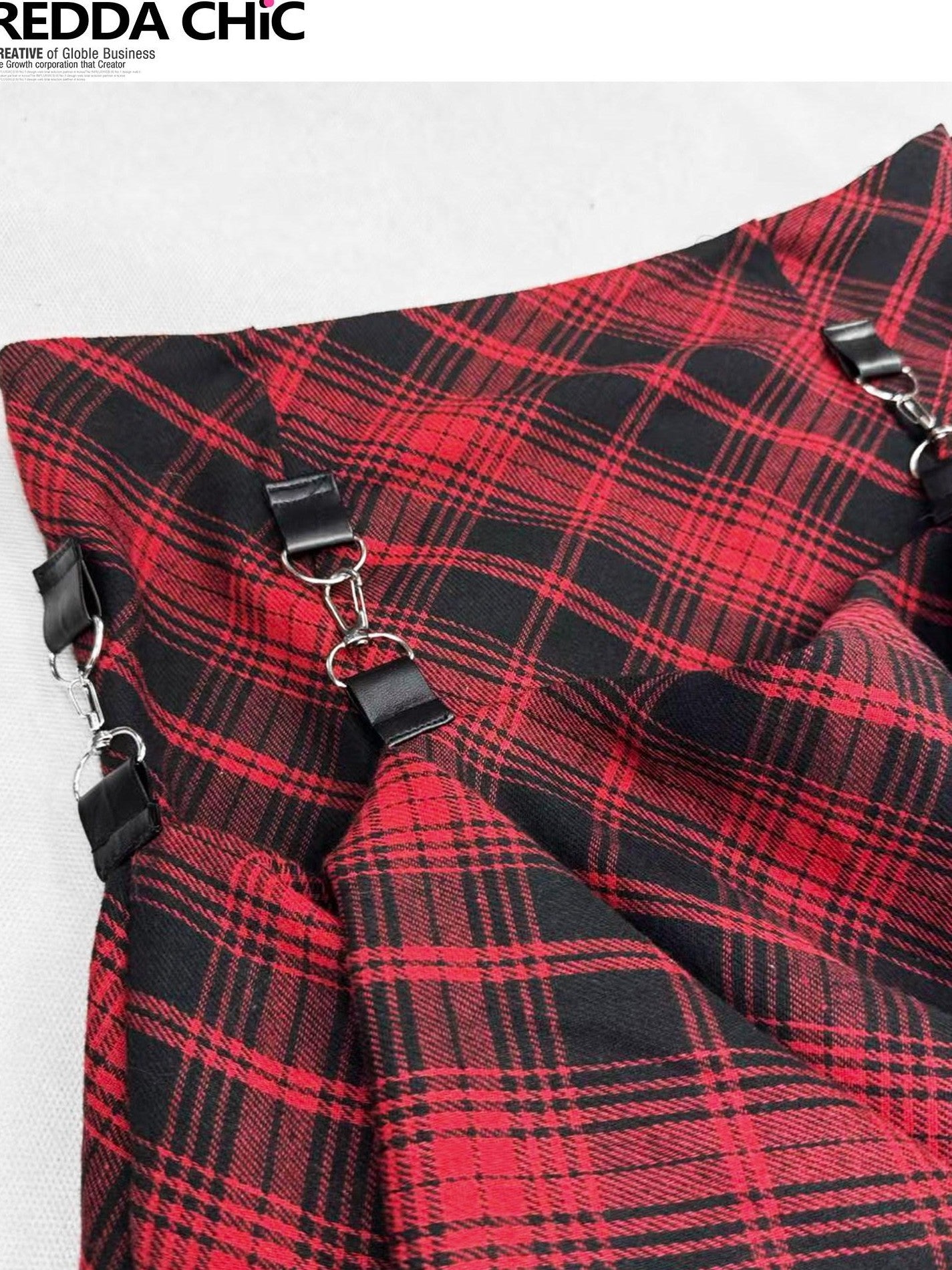 REDDACHIC Gothic Dark Red Plaid Asymmetric Patchwork Women'S Other Fabric Maxi Skirts