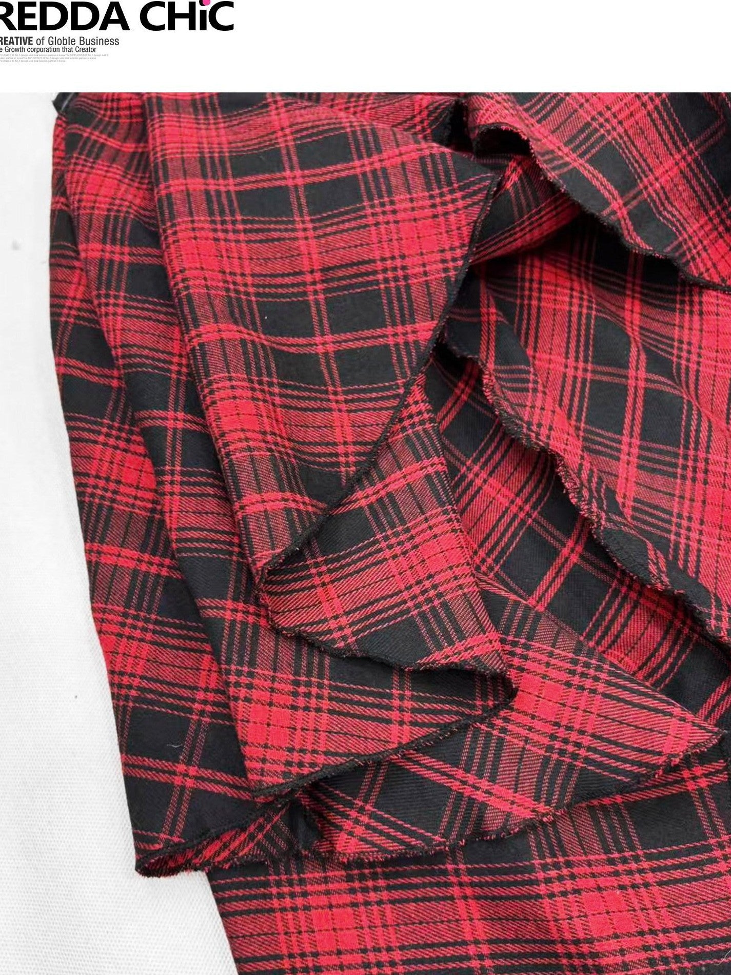 REDDACHIC Gothic Dark Red Plaid Asymmetric Patchwork Women'S Other Fabric Maxi Skirts
