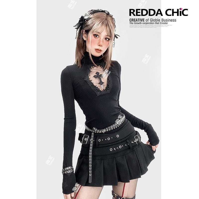 REDDACHIC_Gothic_Embroidered_Cross_Cutout_High_Neck_Slim_Women'S_Knit_Long_Sleeve_T-Shirts_MISSTT