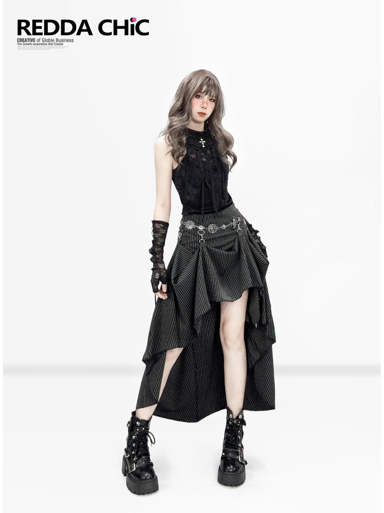 REDDACHIC Gothic Halter Cross Lace High Neck Slim Cropped Women'S Polyester Tank Tops