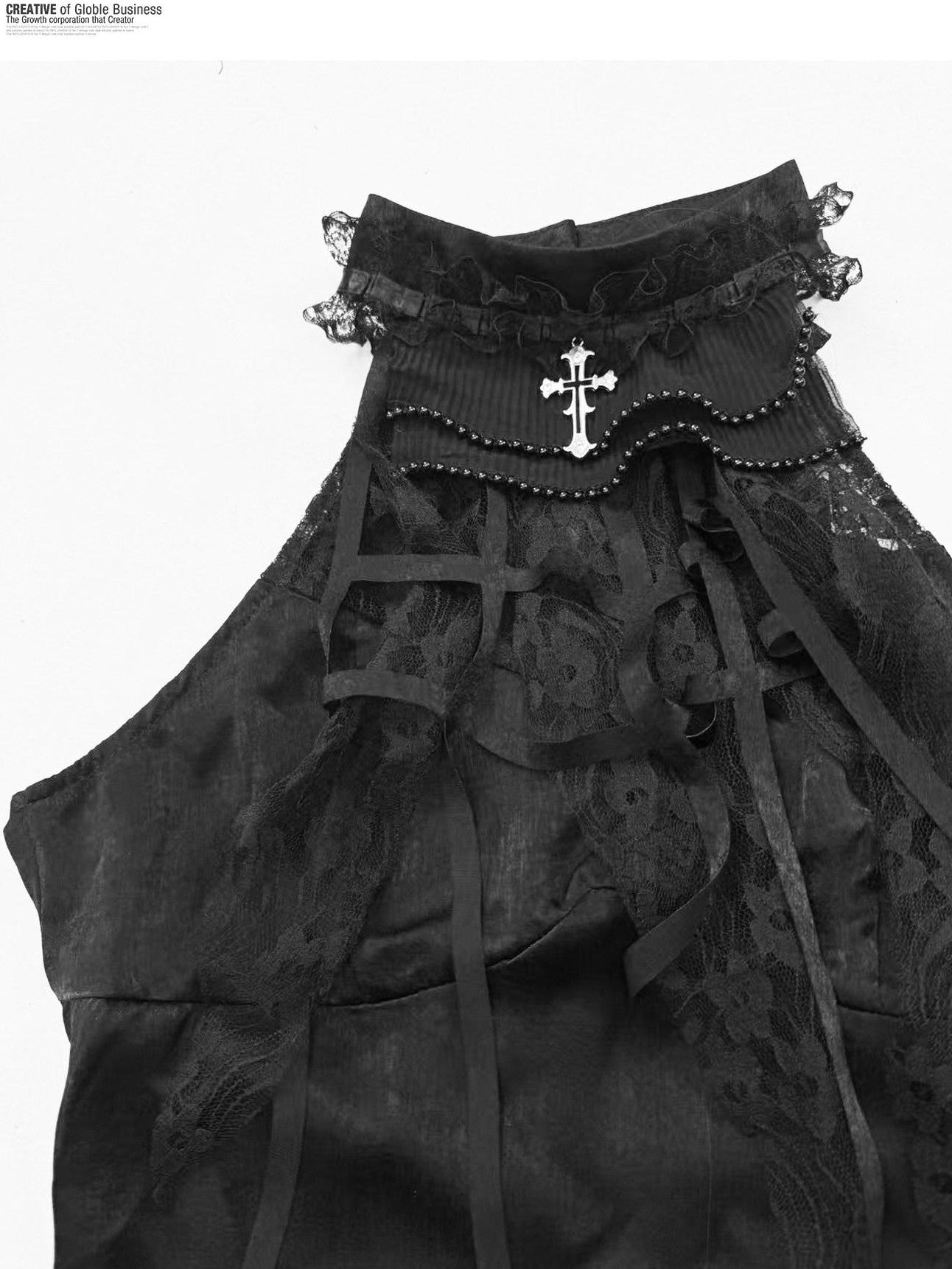 REDDACHIC Gothic Halter Cross Lace High Neck Slim Cropped Women'S Polyester Tank Tops