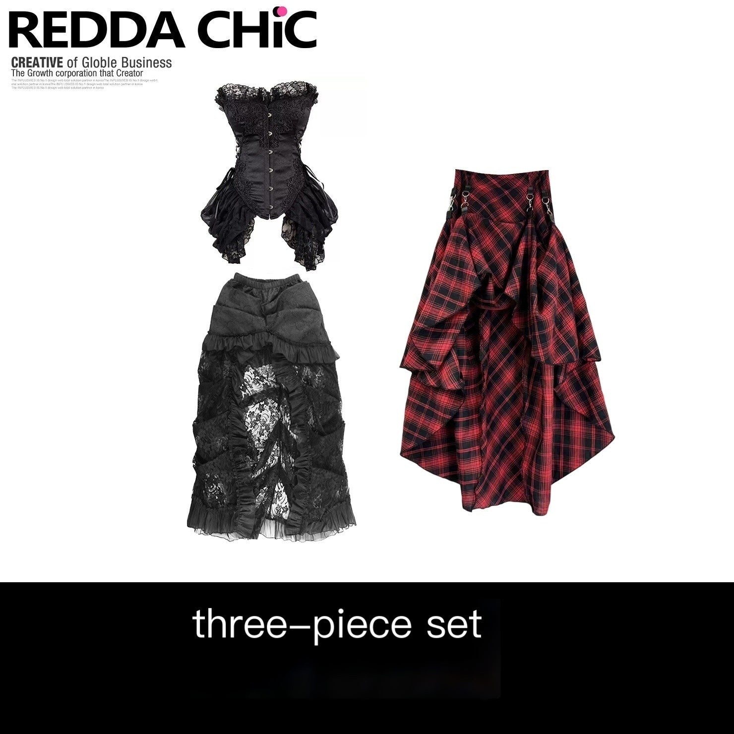 REDDACHIC_Gothic_Lace_Plaid_Boned_Women'S_Composite_Lace_Strapless_Maxi_Dresses_MISSTT
