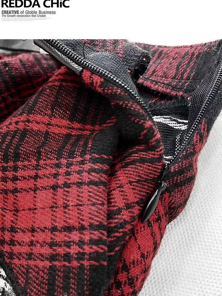 REDDACHIC Gothic Monochrome Plaid Asymmetrical Pleated Low Waist Women'S Lace Mini Skirts
