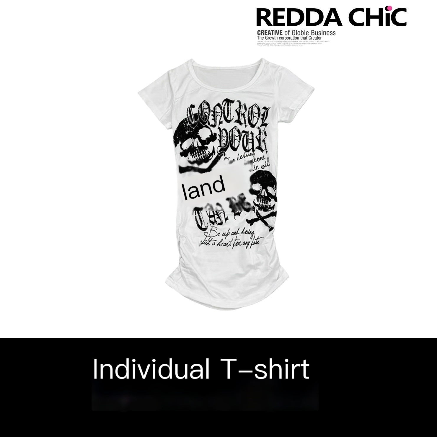 REDDACHIC_Gothic_Pleated_Skull_Waist_Cinch_Cropped_Slim_Women'S_Short_Sleeve_T-Shirts_MISSTT