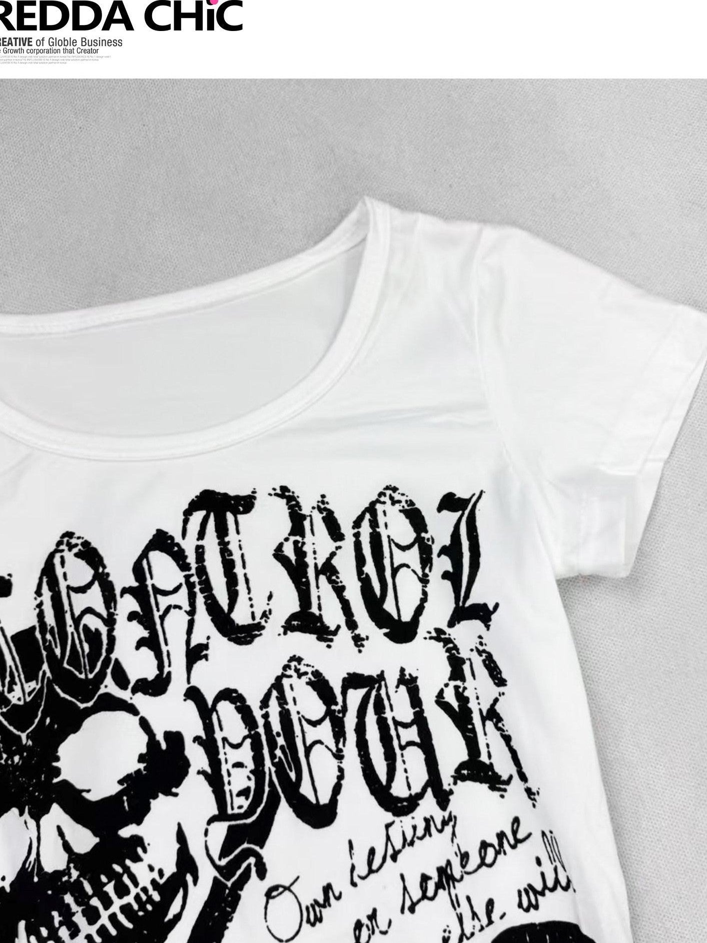 REDDACHIC Gothic Pleated Skull Waist Cinch Cropped Slim Women'S Short Sleeve T-Shirts