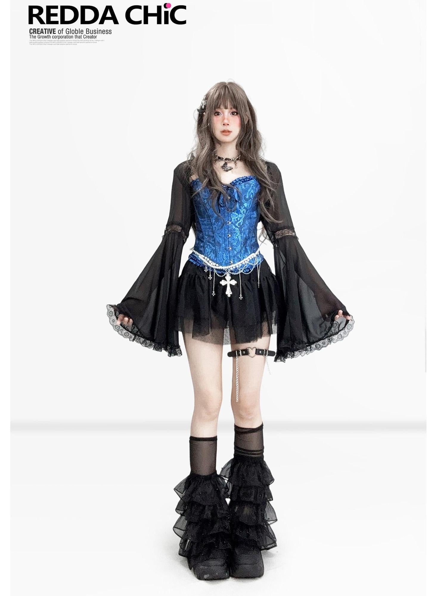 REDDACHIC Gothic Polka Dot Pleated High Waist A Line Women'S Tulle Mini Skirts