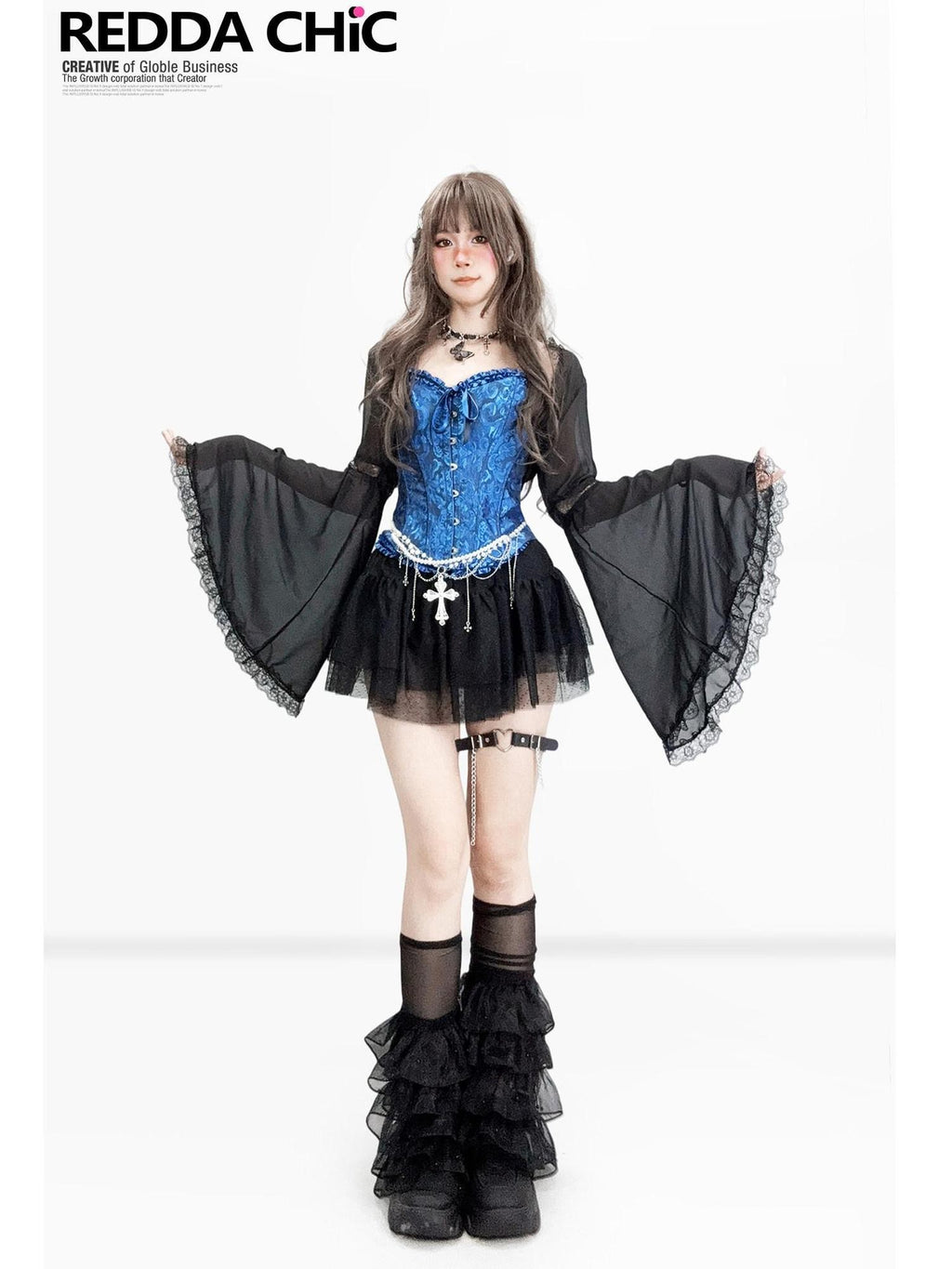 REDDACHIC Gothic Polka Dot Pleated High Waist A Line Women'S Tulle Mini Skirts