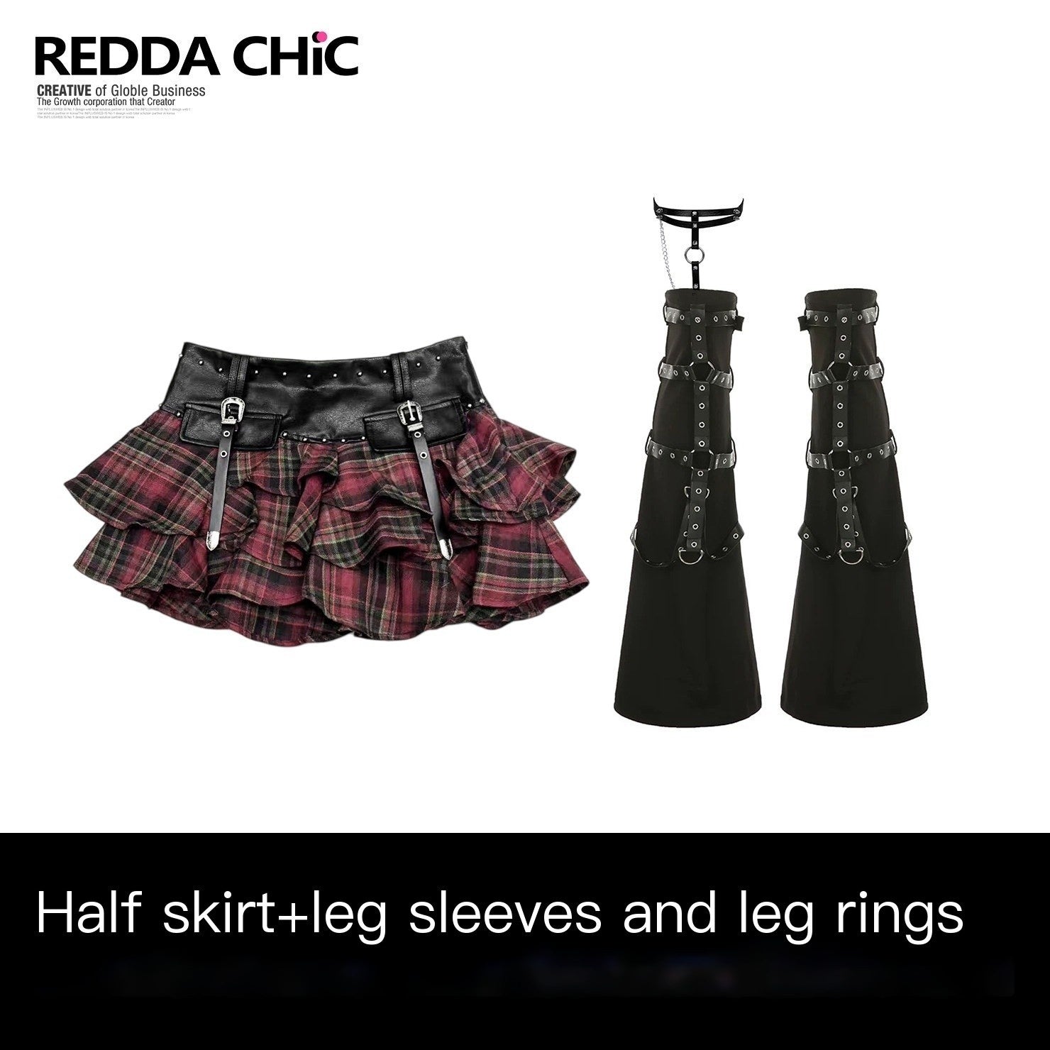 REDDACHIC_Gothic_Red_Plaid_Tiered_Pleated_Ruffle_Spliced_Women'S_Pu_Low_Waist_Mini_Skirts_MISSTT