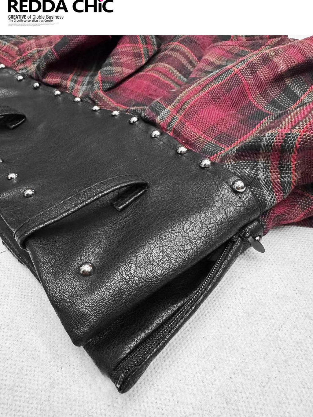 REDDACHIC Gothic Red Plaid Tiered Pleated Ruffle Spliced Women'S Pu Low Waist Mini Skirts