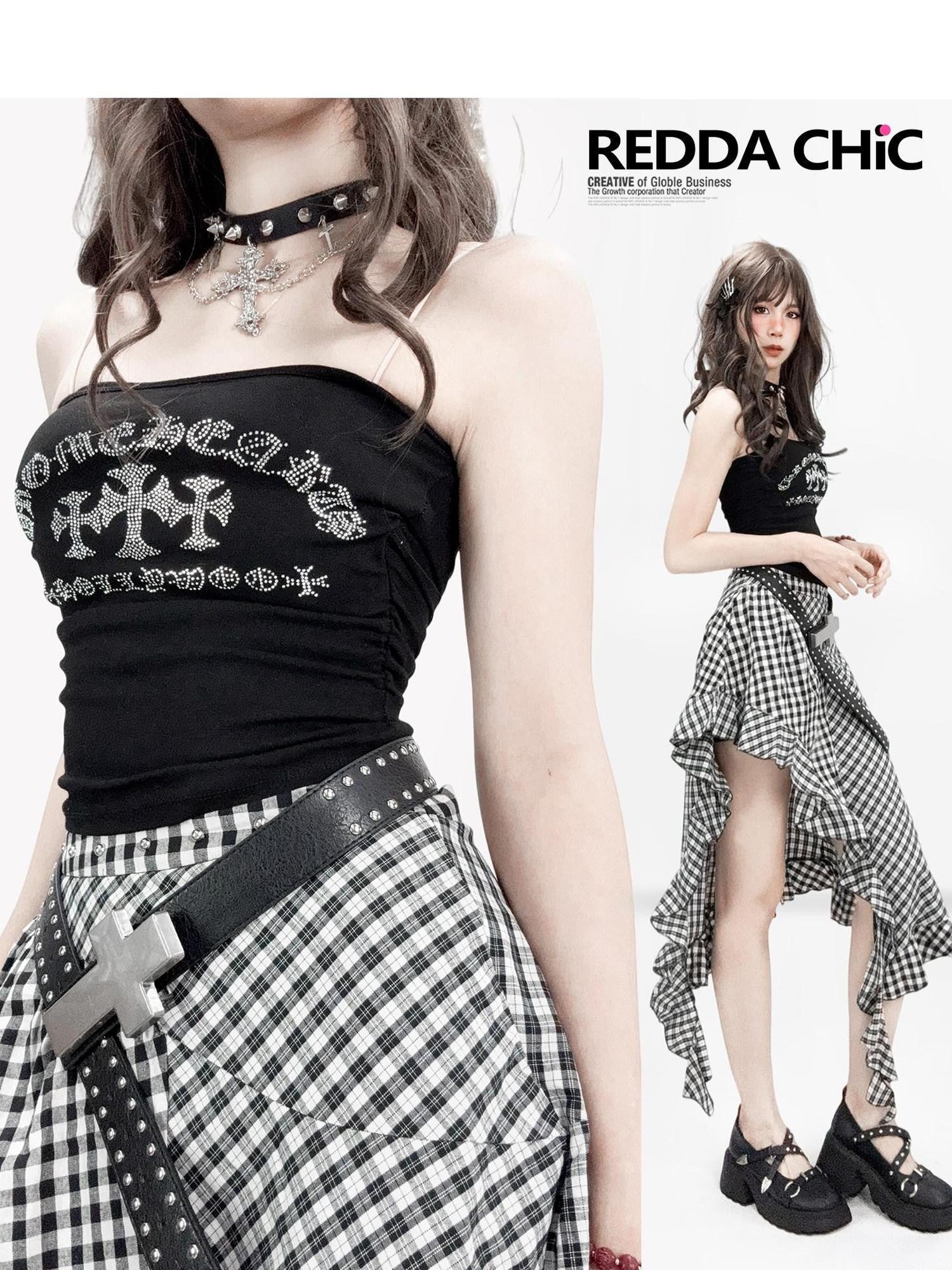 REDDACHIC Gothic Rhinestone Cross Padded Women'S Cropped Waist Cinch Tube Tops / Bandeaus