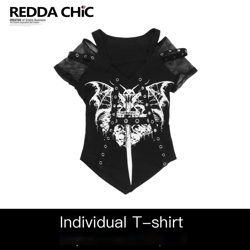 REDDACHIC_Gothic_Skull_Asymmetrical_Heavy_Print_Women'S_Polyester_Short_Sleeve_T-Shirts_MISSTT
