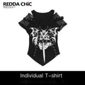 REDDACHIC_Gothic_Skull_Asymmetrical_Heavy_Print_Women'S_Polyester_Short_Sleeve_T-Shirts_MISSTT