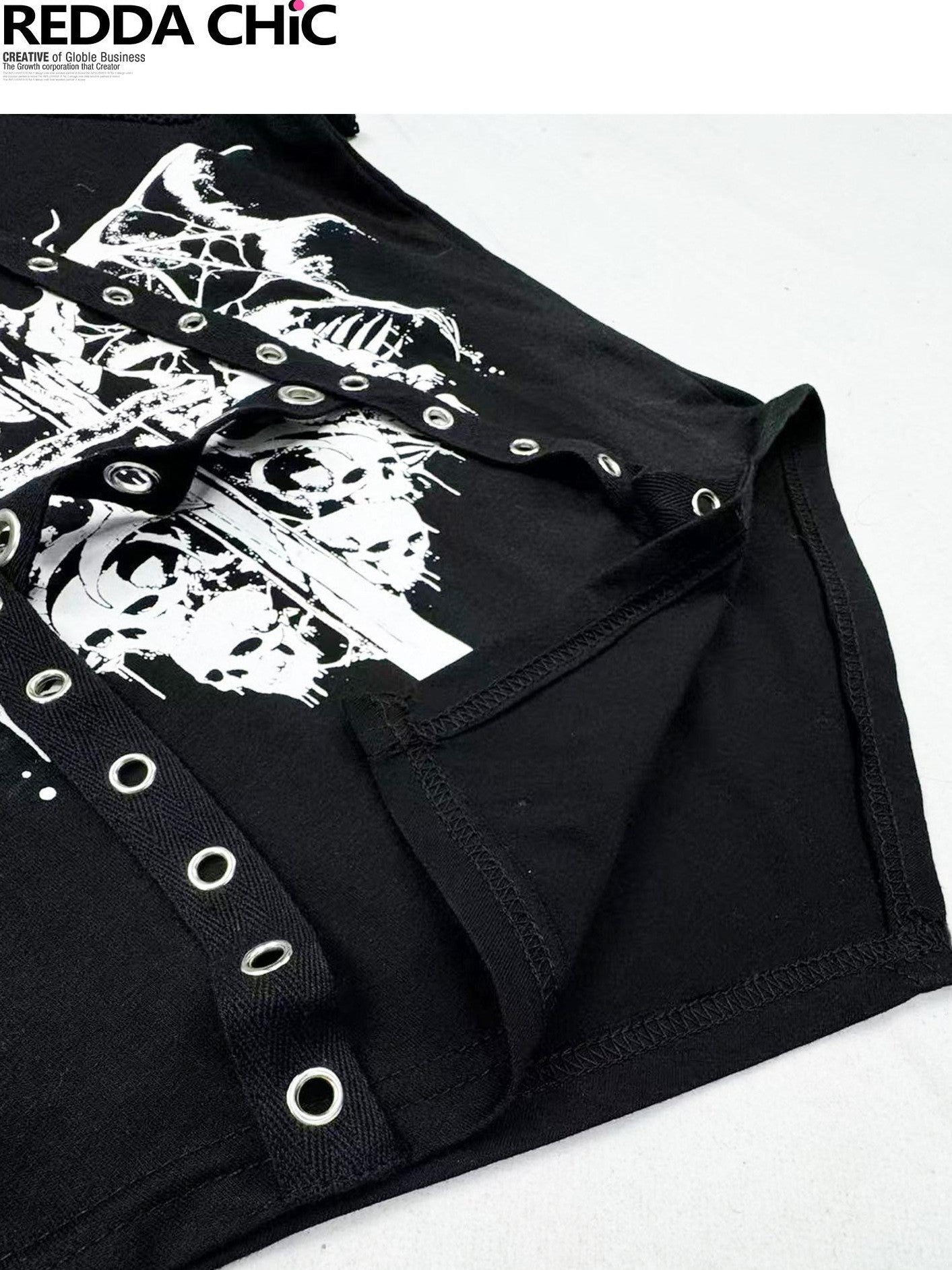 REDDACHIC Gothic Skull Asymmetrical Heavy Print Women'S Polyester Short Sleeve T-Shirts