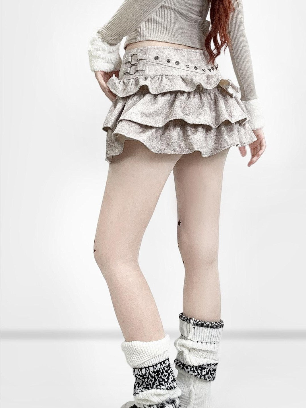 REDDACHIC Gothic Tie Dye Ruffle Low Rise Tiered Women'S Suede Mini Skirts