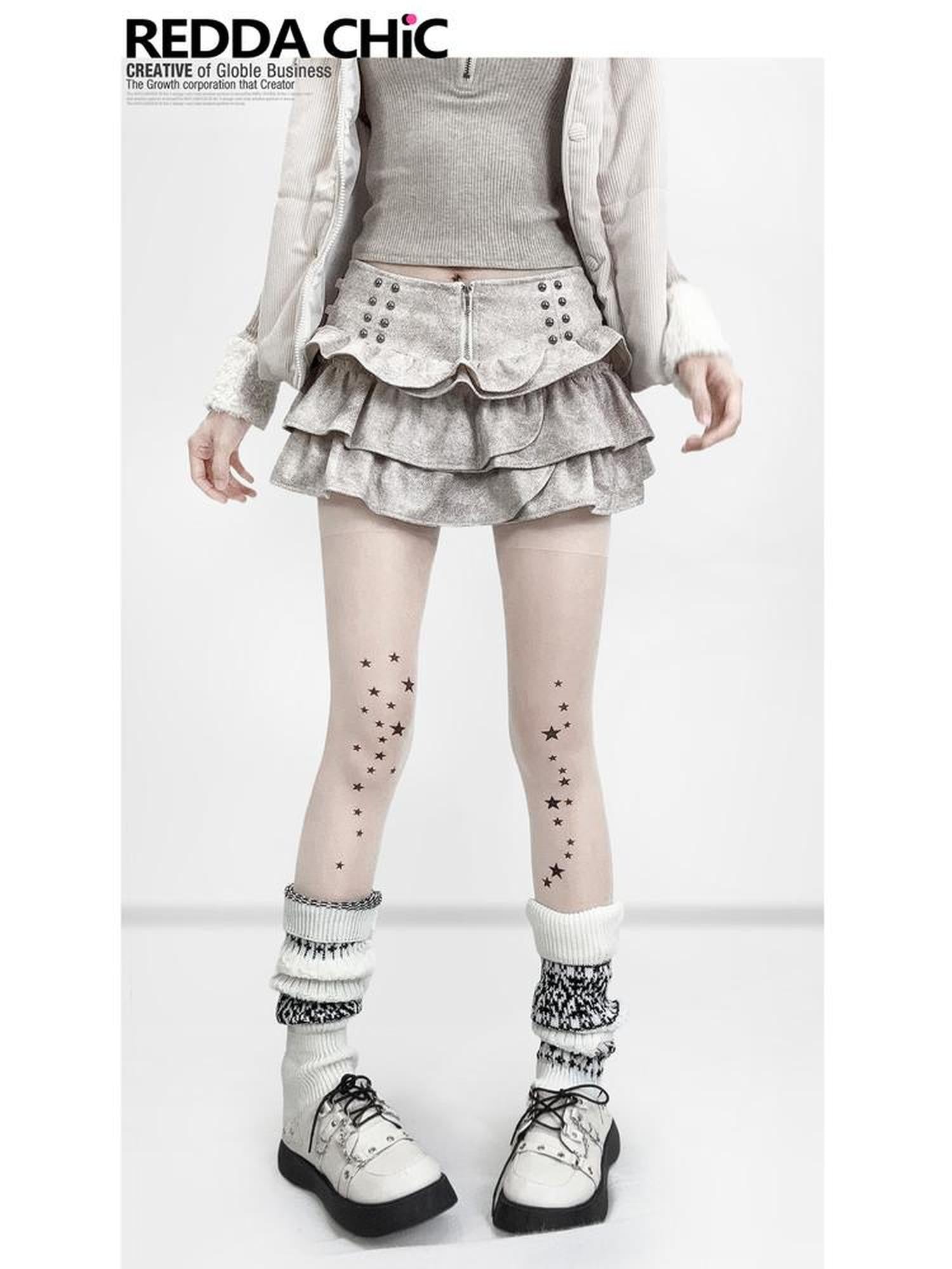REDDACHIC Gothic Tie Dye Ruffle Low Rise Tiered Women'S Suede Mini Skirts