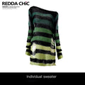 REDDACHIC_Gradient_Green_Striped_Colorblock_Distressed_Women'S_Knit_Sweaters_MISSTT