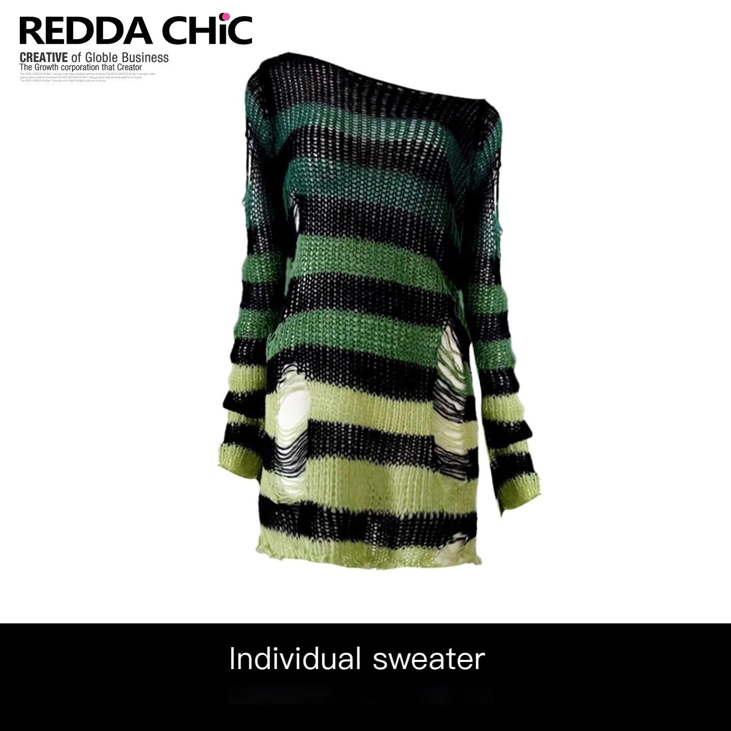 REDDACHIC_Gradient_Green_Striped_Colorblock_Distressed_Women'S_Knit_Sweaters_MISSTT
