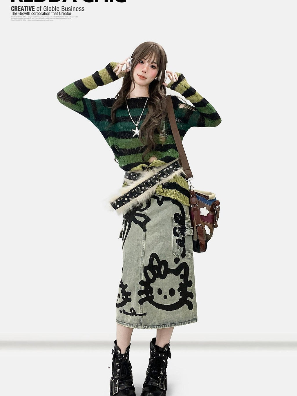 REDDACHIC Gradient Green Striped Colorblock Distressed Women'S Knit Sweaters
