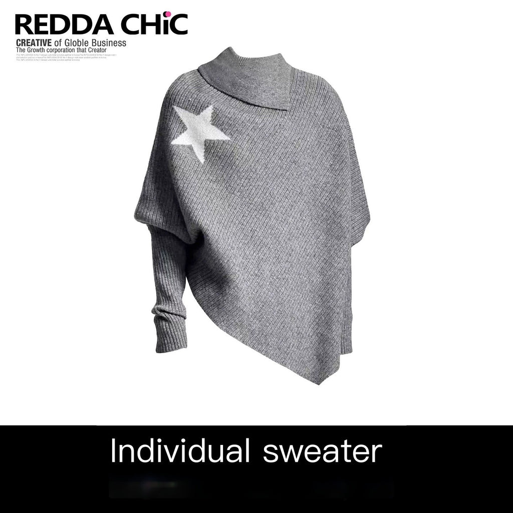 REDDACHIC_Gray_Asymmetric_Shawl_Neck_Oversized_Loose_Women'S_Knit_Sweaters_MISSTT