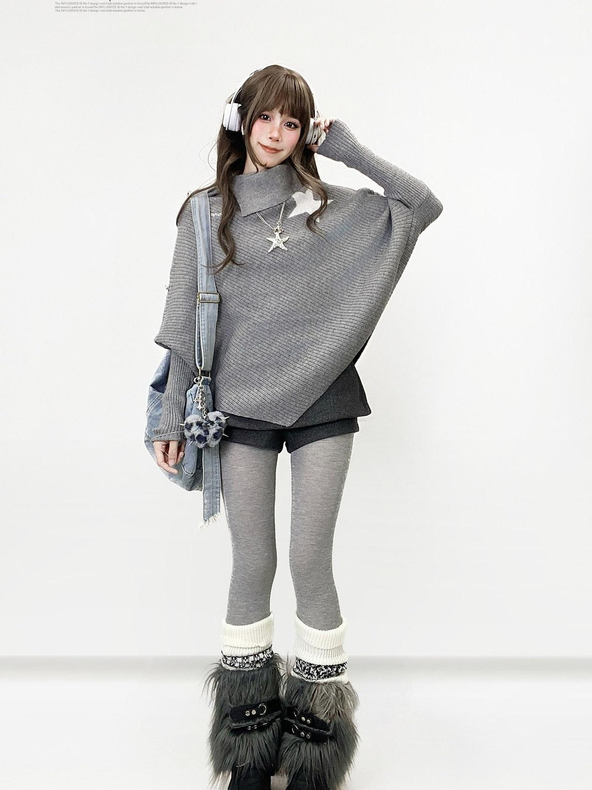 REDDACHIC Gray Asymmetric Shawl Neck Oversized Loose Women'S Knit Sweaters