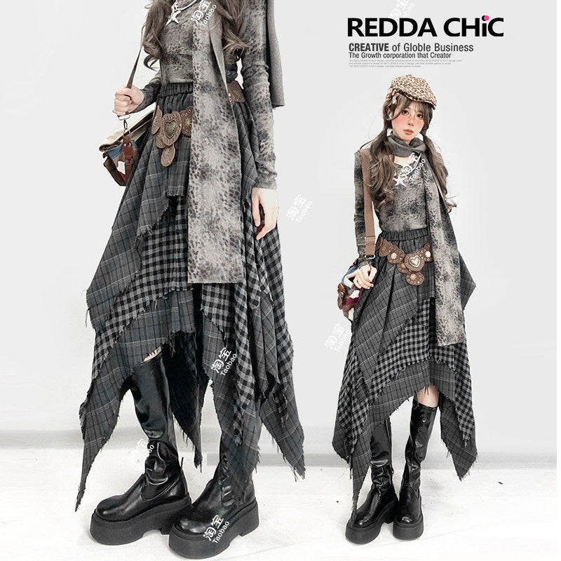 REDDACHIC_Gray_Asymmetrical_Plaid_Patchwork_Pleated_A_Line_High_Waist_Women'S_Maxi_Skirts_MISSTT
