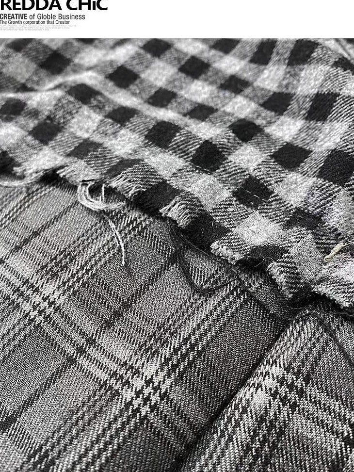 REDDACHIC Gray Asymmetrical Plaid Patchwork Pleated A Line High Waist Women'S Maxi Skirts