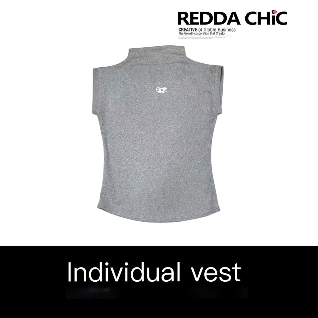 REDDACHIC_Gray_Blue_Mock_Neck_Cinched_Waist_Cropped_Slim_Women'S_Polyester_Tank_Tops_MISSTT