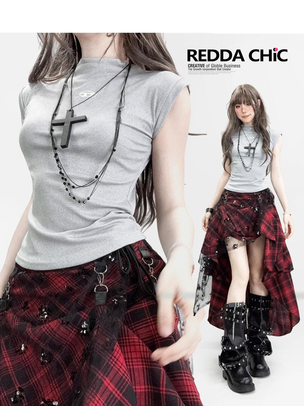REDDACHIC Gray Blue Mock Neck Cinched Waist Cropped Slim Women'S Polyester Tank Tops