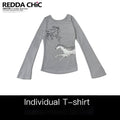 REDDACHIC_Gray_Cartoon_Print_Bell_Sleeve_Slim_Women'S_Derong_Long_Sleeve_T-Shirts_MISSTT