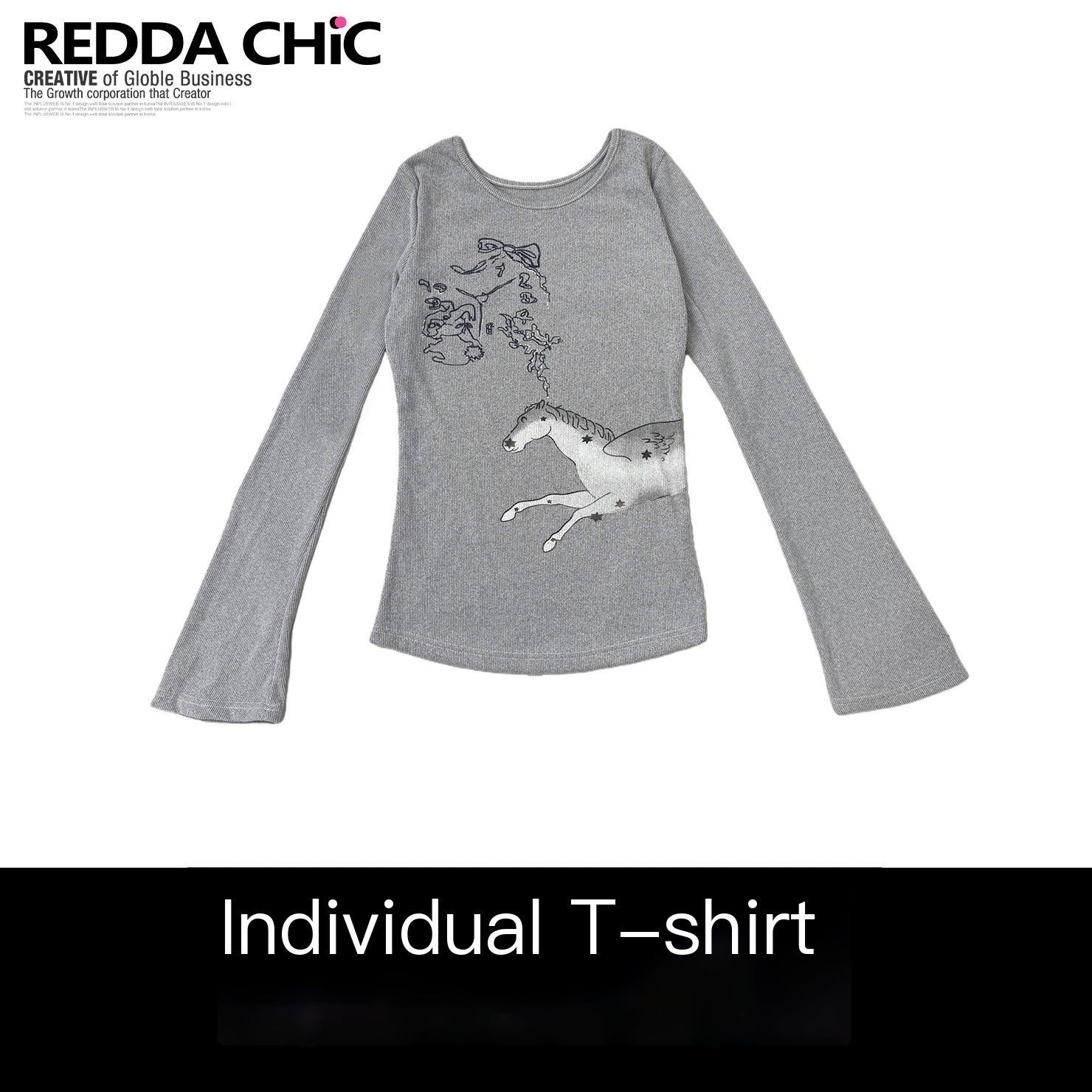 REDDACHIC_Gray_Cartoon_Print_Bell_Sleeve_Slim_Women'S_Derong_Long_Sleeve_T-Shirts_MISSTT