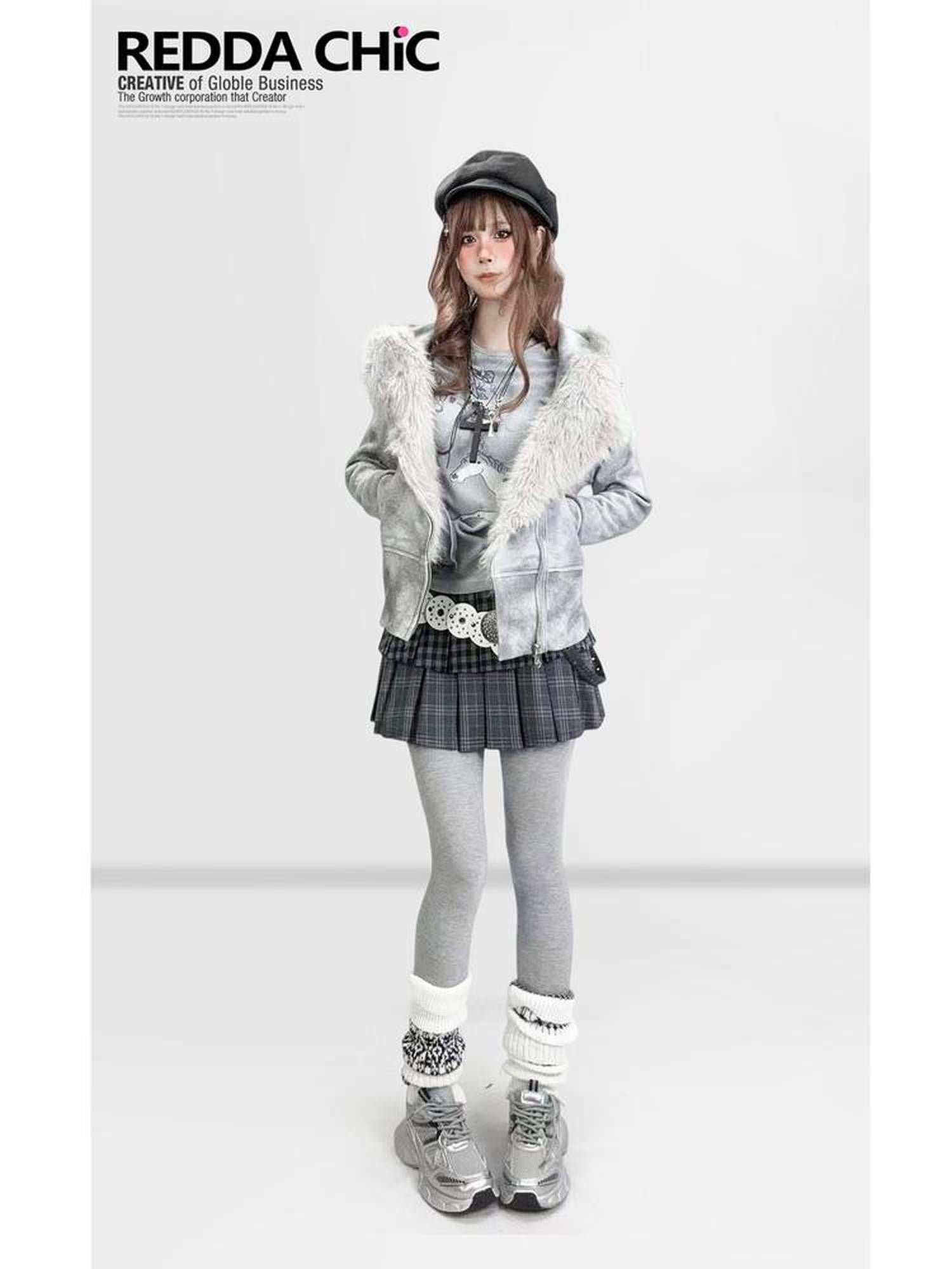 REDDACHIC Gray Cartoon Print Bell Sleeve Slim Women'S Derong Long Sleeve T-Shirts