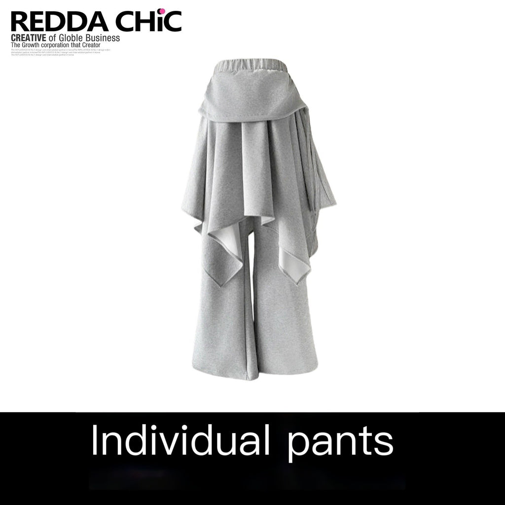 REDDACHIC_Gray_Faux_Layered_Drapey_Micro_Flare_Mid_Rise_Casual_Women'S_Other_Flare_Pants_MISSTT