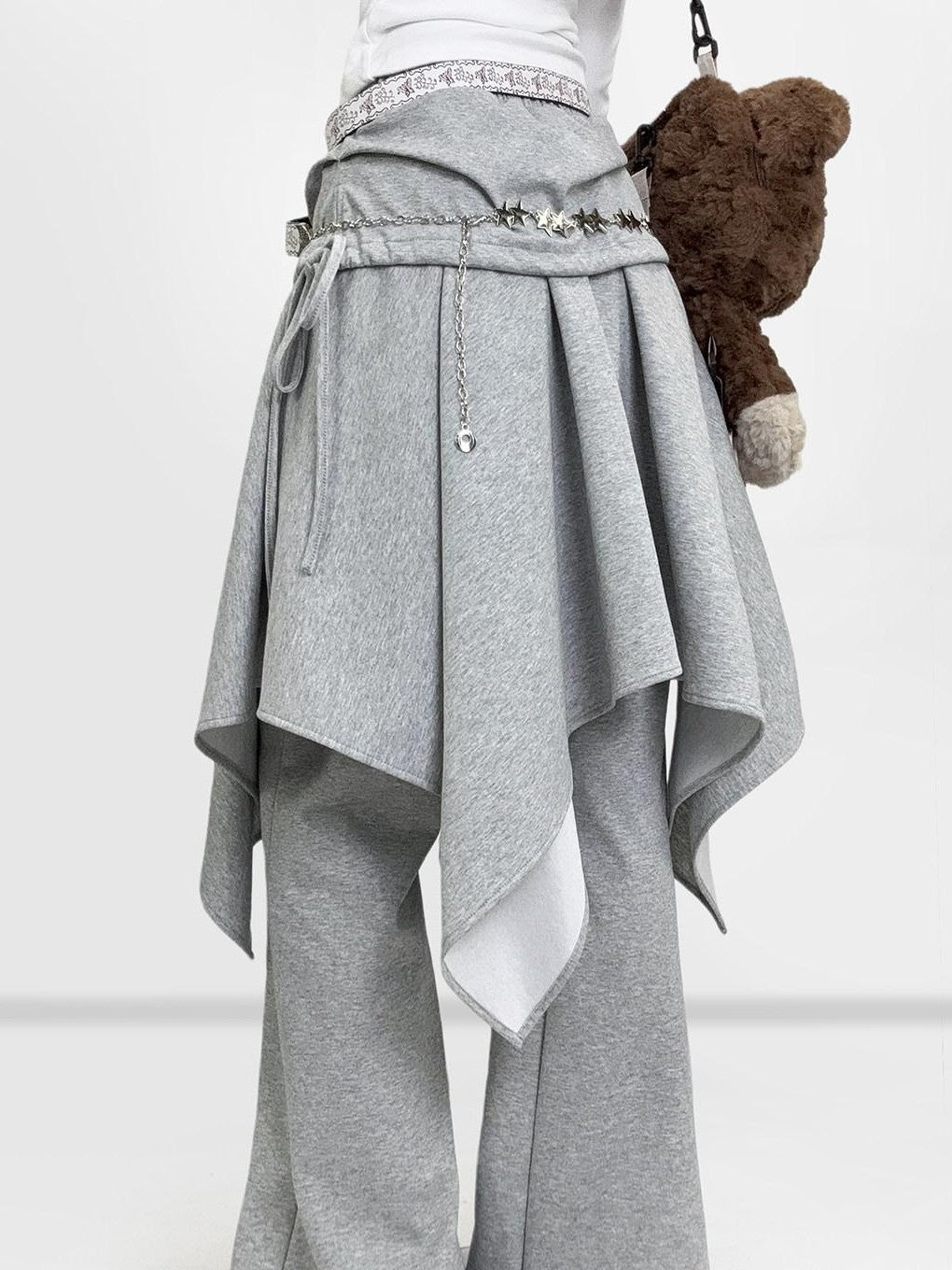 REDDACHIC Gray Faux Layered Drapey Micro Flare Mid Rise Casual Women'S Other Flare Pants
